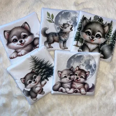 5 lingettes lavables loup 